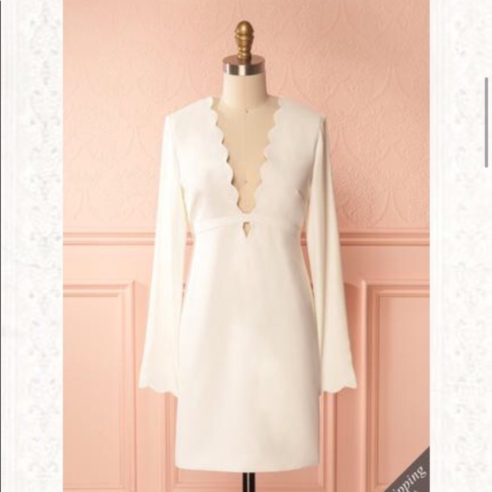Sugar lips NWT deep v scalloped neck white dress